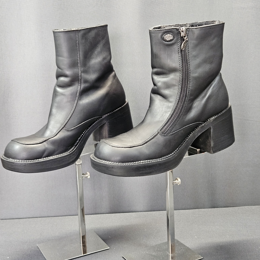 Vtg Harley Davidson Black Leather Boots 81760 Chunky Platform Y2K Biker Sz 6.5